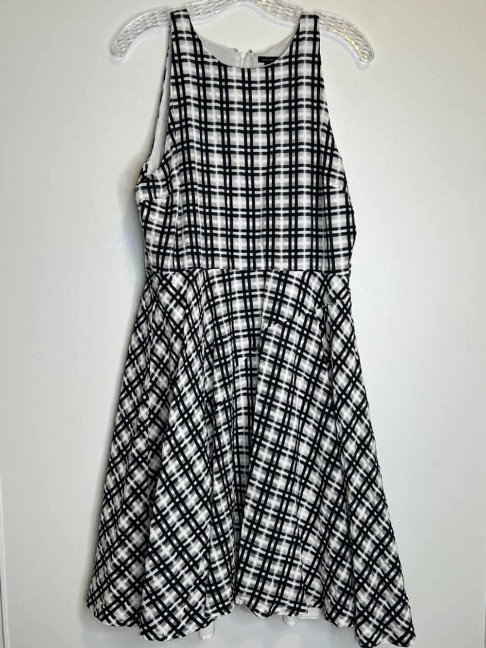 Ann Taylor Black and White Plaid Fit & Flare Dress